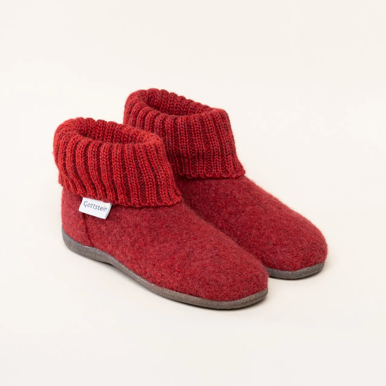 Gottstein Alpine Boot RU Kinder Hausschuh | Filz-Hausschuh Made in Tirol | Farbe rot/braun Größe 30