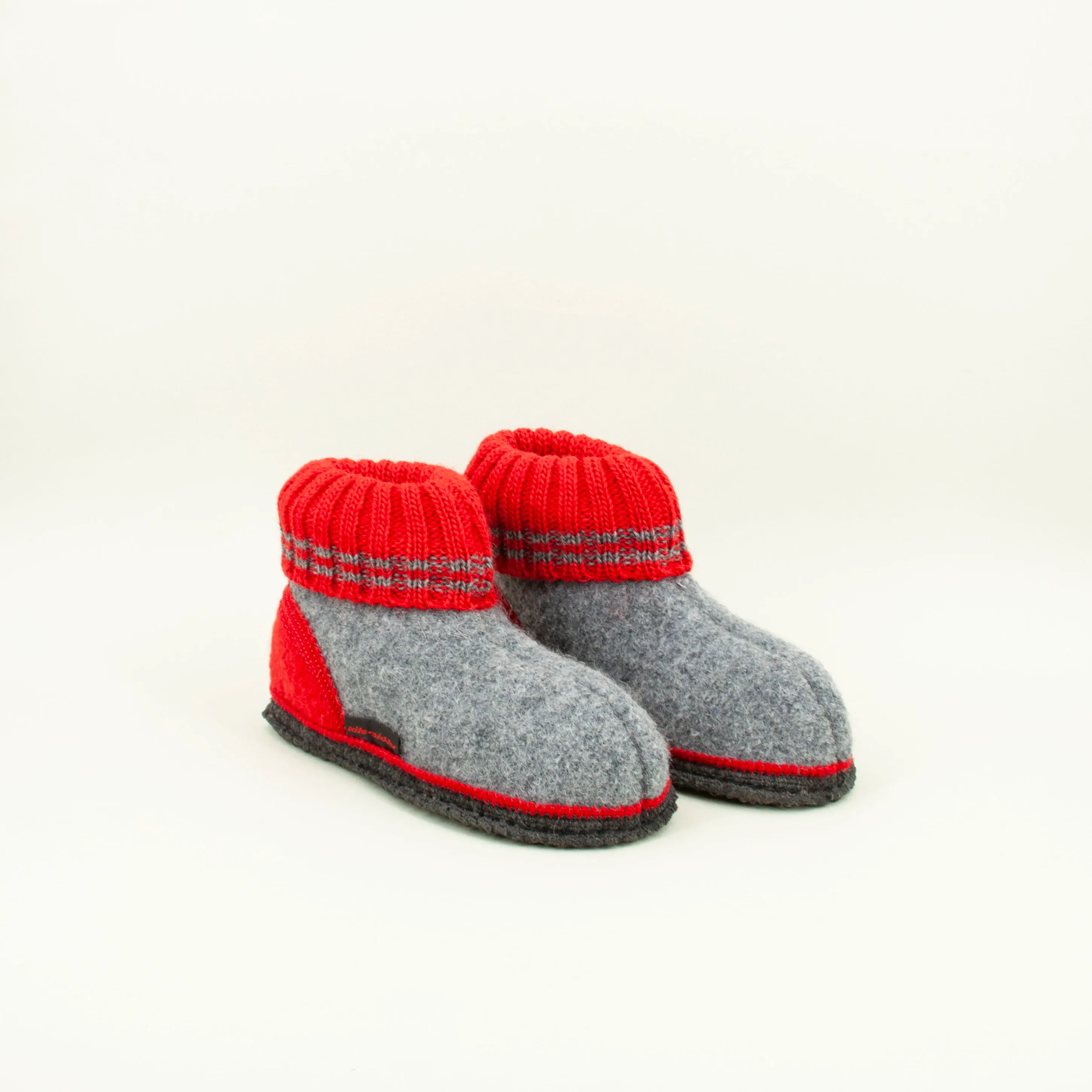 Kinder Hüttenschuh Ötz | Kinder Woll-Hausschuh | Farbe Grau / Rot | Größe 28