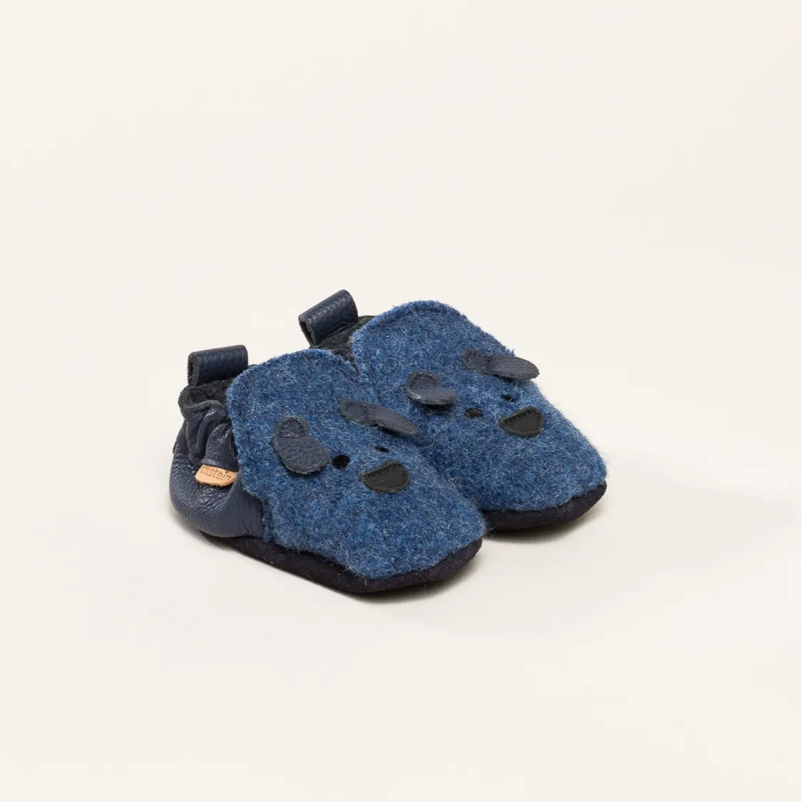 Kitz-Pichler Krabbelschuhe Dog face | Kinder Filz-Hausschuh | Farbe jeans | Babyschuhe in Größe 1617