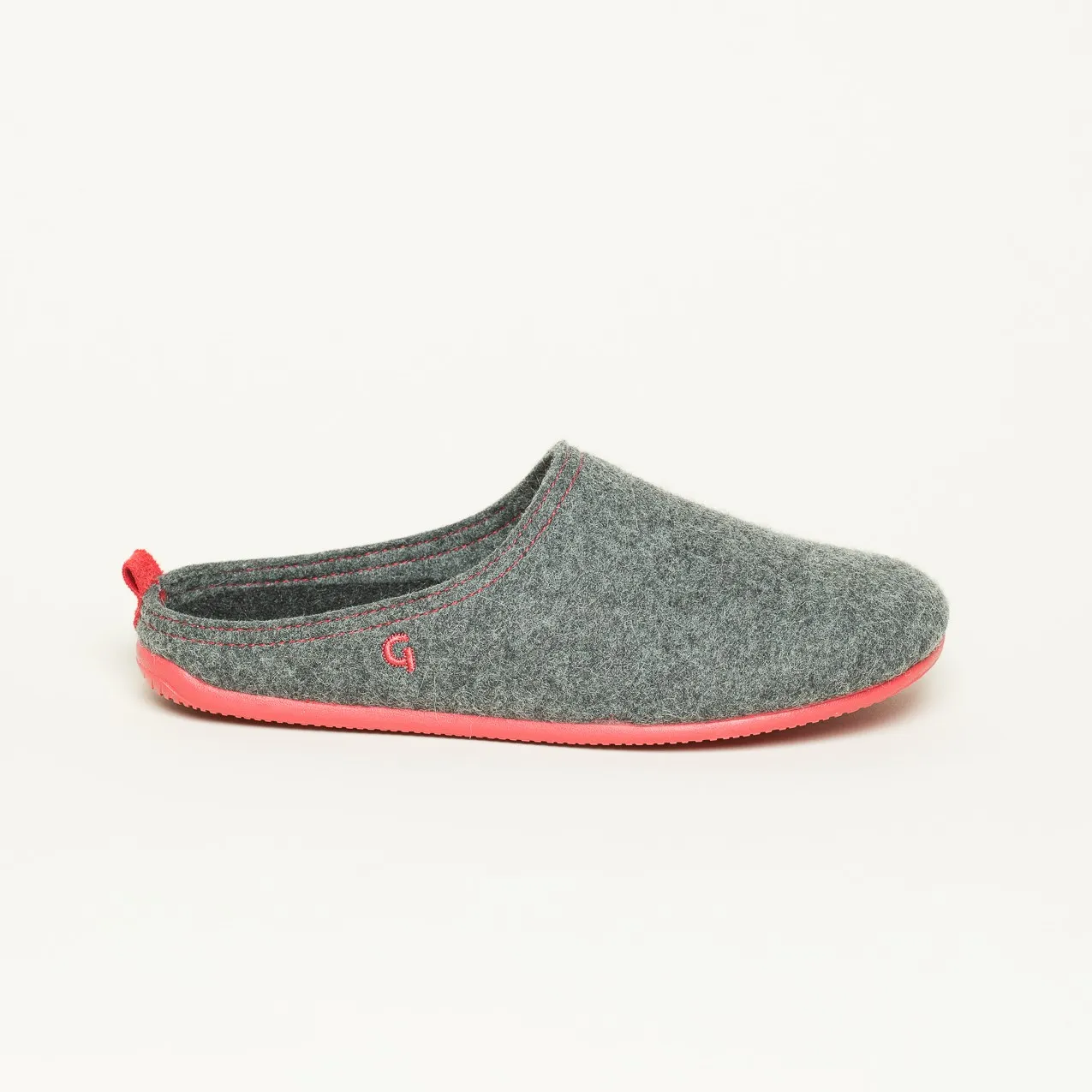 Wool Slide-In Filzpantoffel aus 100% Schurwolle | Hausschuh aus Filz | Hüttenschuh mit Gummisohle | Farbe RE-anthrazit/raspberry Größe 42