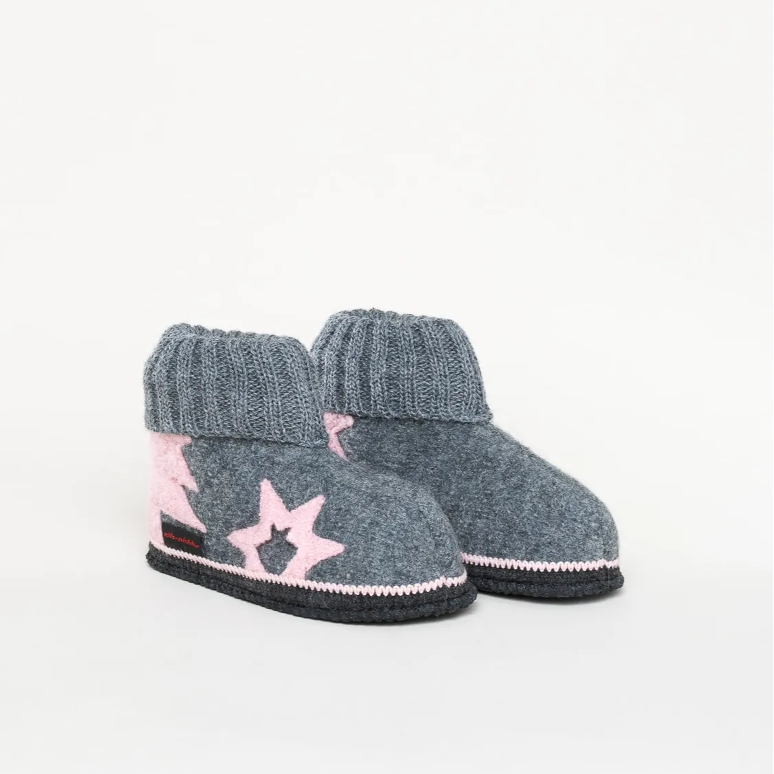 Kitz-Pichler Kauns Leon | Kinder Filz-Hausschuh | Farbe Graumele/Rosa | Kinder-Hausschuh in Größe 23