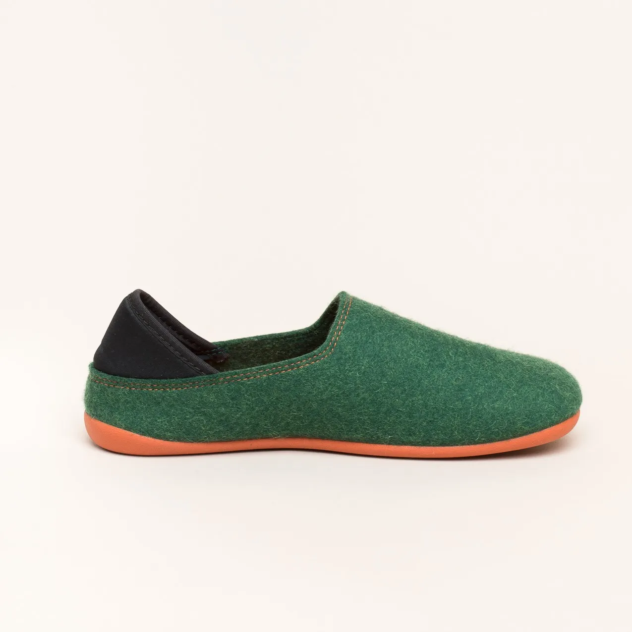 Woll-Slipper Hausschuh Slip-on grün-orange