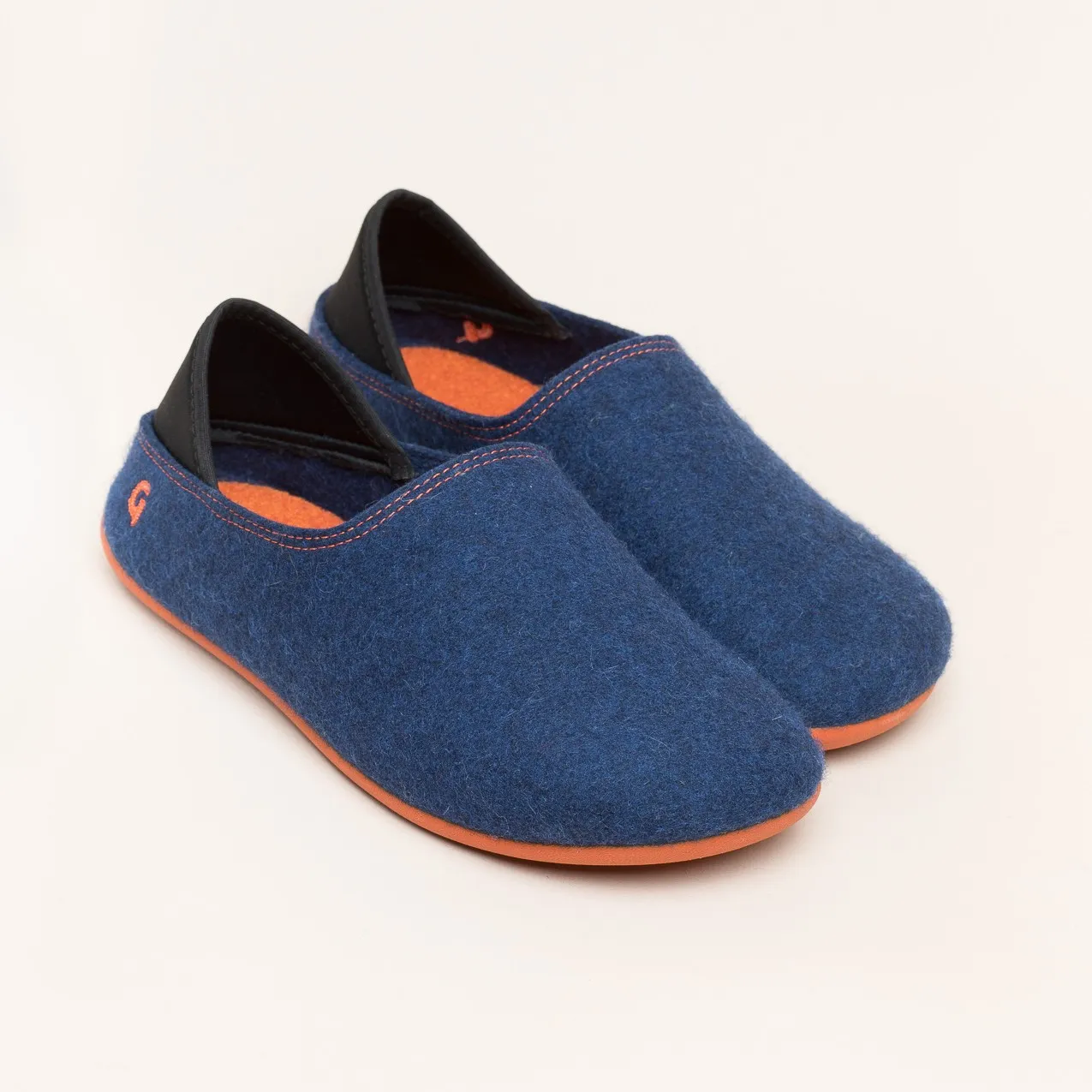 Woll-Slipper Hausschuh Slip-on Blau-Orange