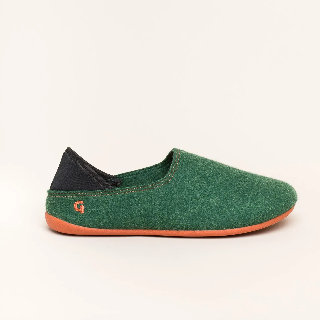 Woll-Slipper Hausschuh Slip-on grün-orange