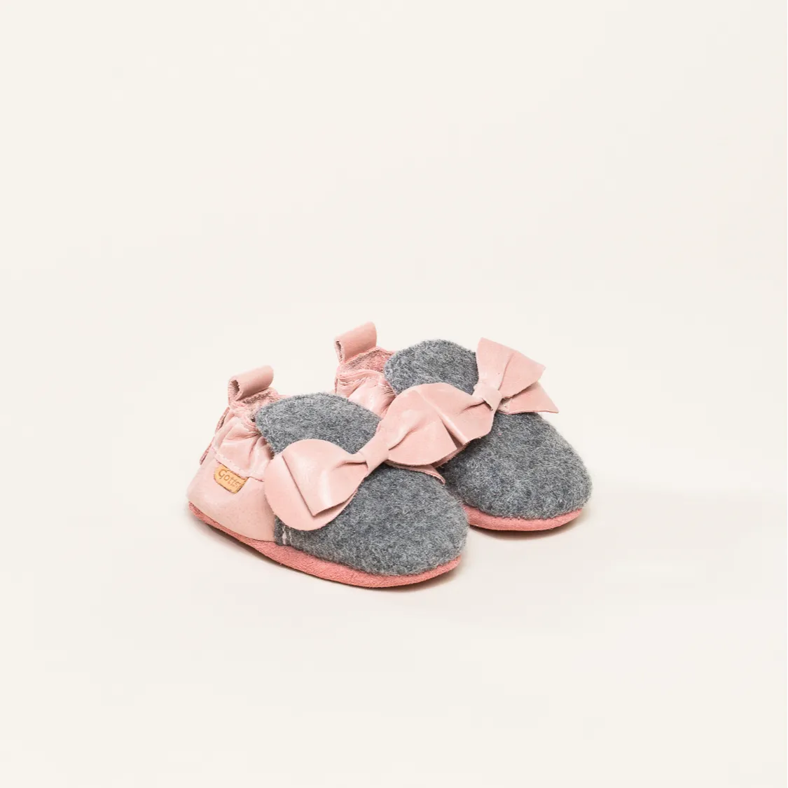 Kitz-Pichler Krabbelschuhe Bow | Baby Hausschuh | Farbe grey | Babyschuhe in Größe 1617