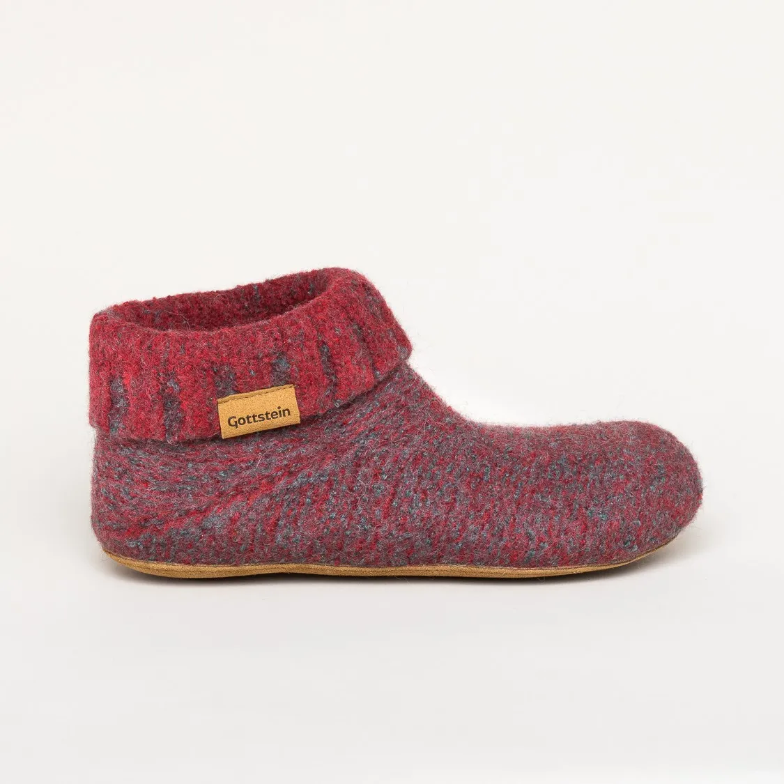 Gottstein Knit Boot | Filz-Hüttenschuh | Damen & Damen & Herren Hausschuh | Farbe red | Pantoffel in Größe 38