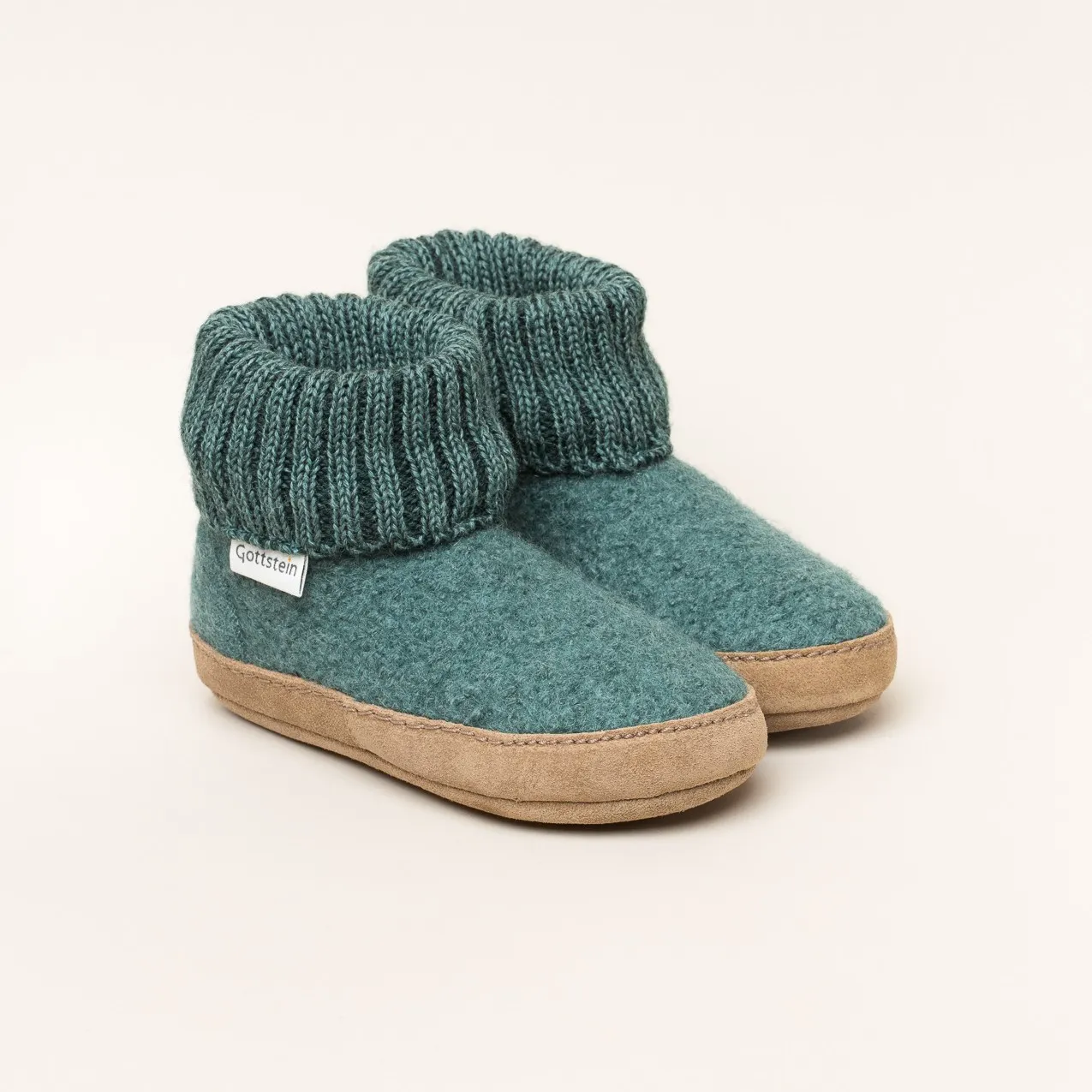 Gottstein Alpine Boot LE | Kinder Hausschuh | Farbe Bluegreenmele | Filz-Pantoffel in Größe 28