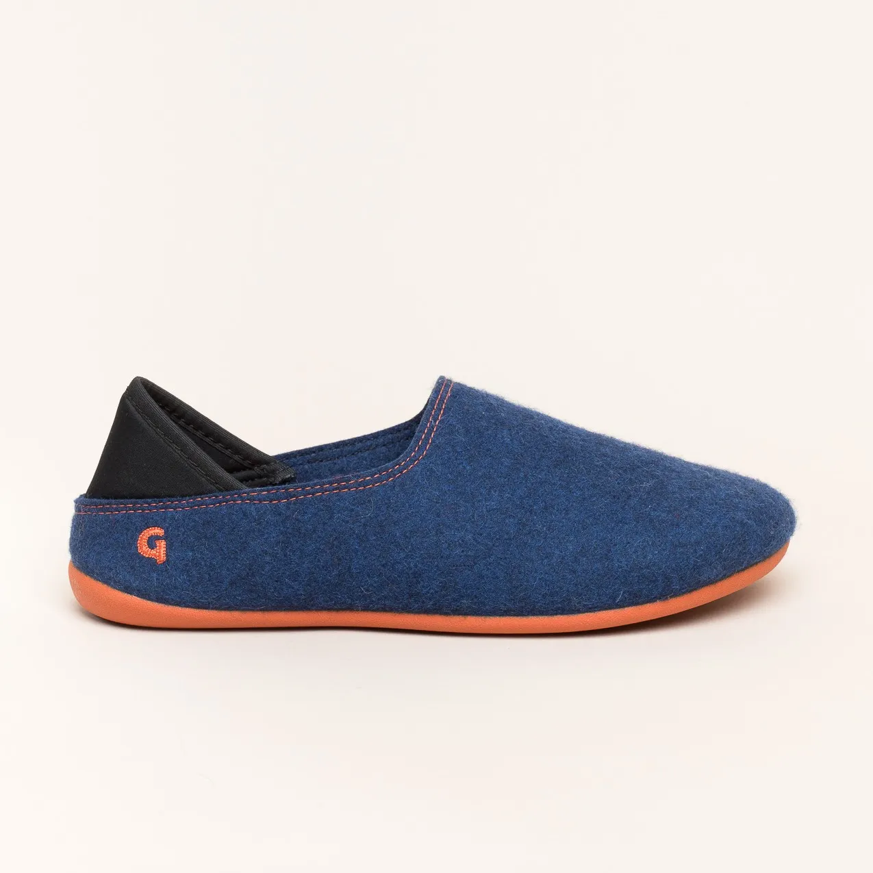 Woll-Slipper Hausschuh Slip-on Blau-Orange